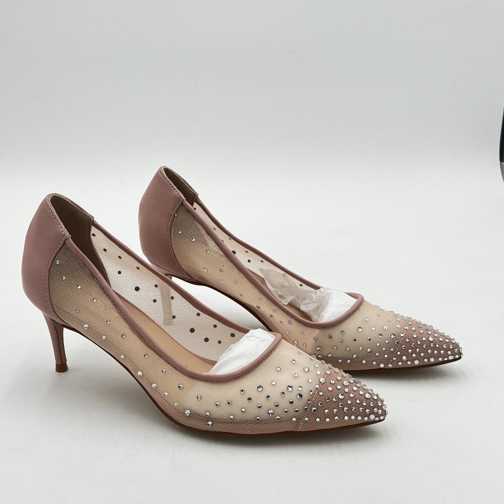 XYD Rhinestones Studded Stiletto High Heels Mesh Pumps for Women Slip On Pointed